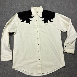 VINTAGE Steer West Shirt Men Large White Western Pearl Snap Aztec Rockabilly 90s